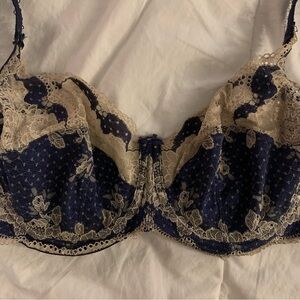 Elegant Lace balconette Bra in blue and cream